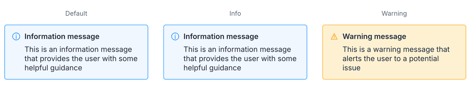 SectionMessage in info, warning, error, and success states